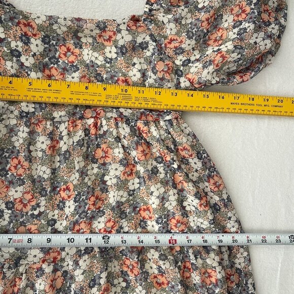 MINKINK Arve Floral Puff Sleeve Mini Dress Open Back Tie Detail Square Neck S - Picture 10 of 12